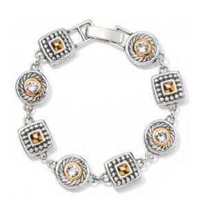 Brighton Heiress Two-Tone Silver and Gold Station Bracelet with Clear Crystals